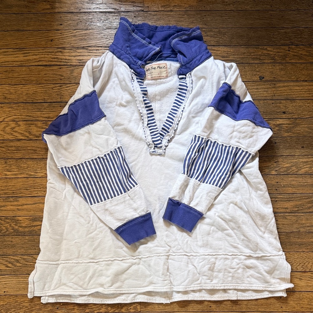 We The Free Blue and White Oversized Top